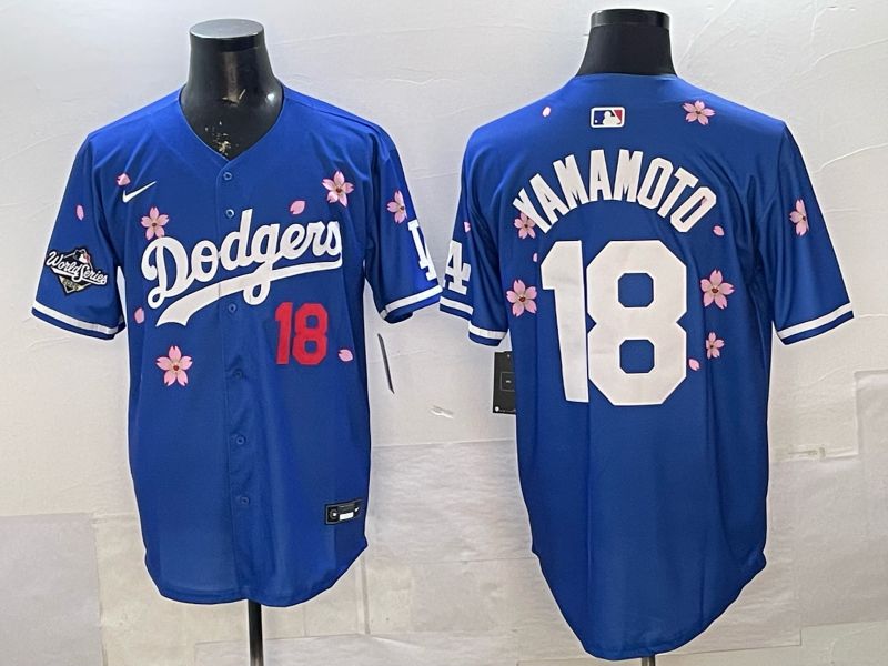 Men Los Angeles Dodgers #18 Yamamoto Blue Sakura Edition 2026 Nike MLB Jersey 0017->los angeles dodgers->MLB Jersey